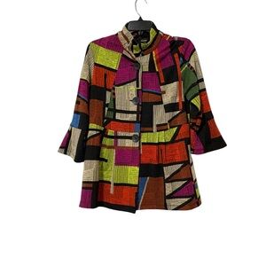 Ali Miles Multicolor Geometric Print Button Up Jacket Size Small Artsy Rainbow